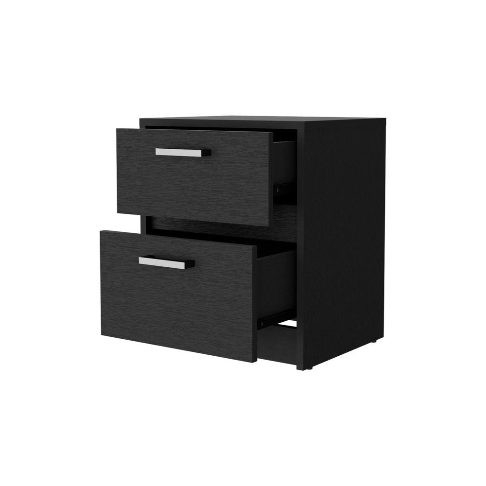 19" Black Wood Two Drawer Nightstand with Integrated Tech