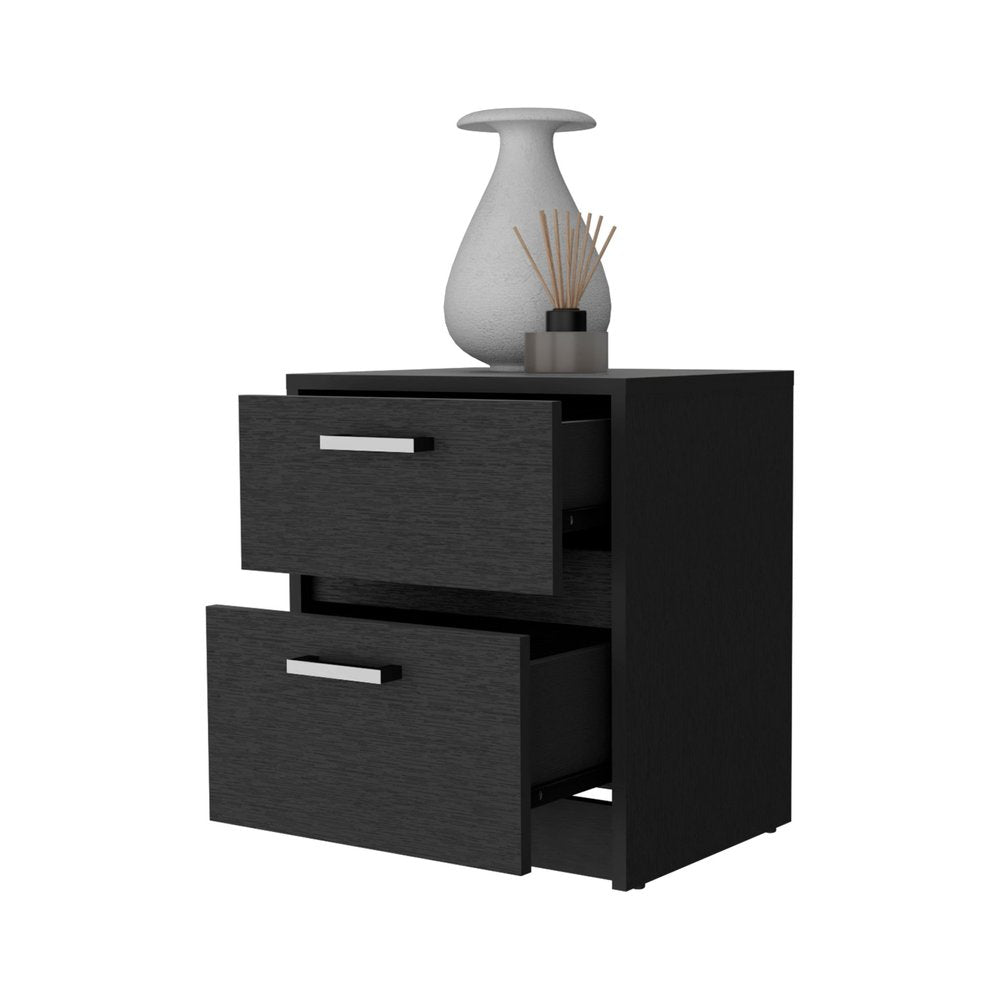 19" Black Wood Two Drawer Nightstand with Integrated Tech