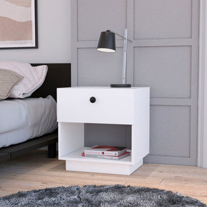 20" White Wood One Drawer Nightstand with Integrated Tech