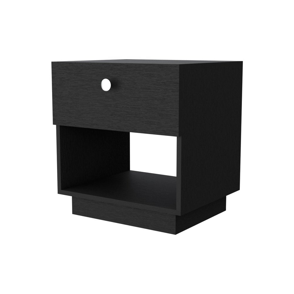 20" Black Wood One Drawer Nightstand with Integrated Tech