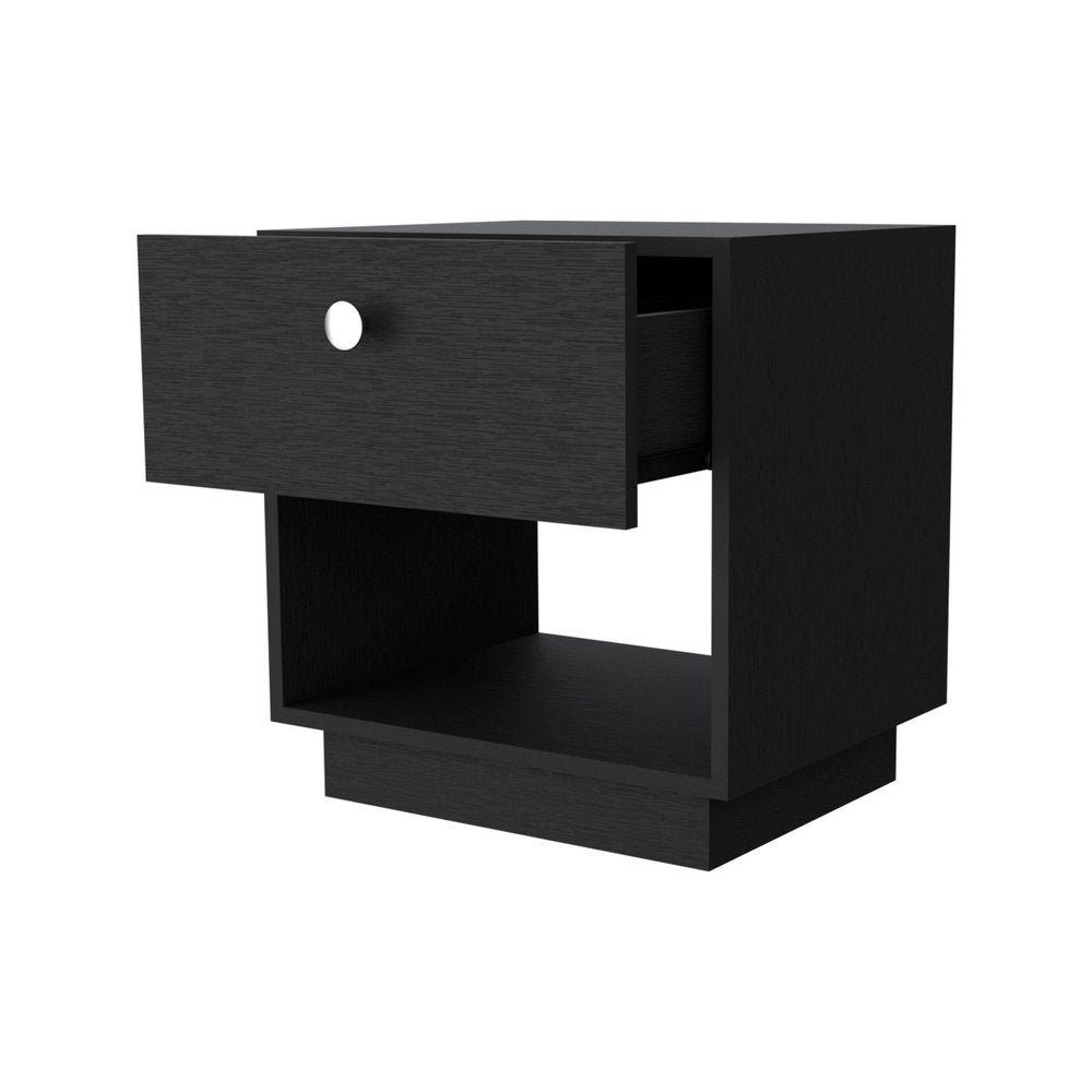20" Black Wood One Drawer Nightstand with Integrated Tech