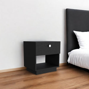 20" Black Wood One Drawer Nightstand with Integrated Tech