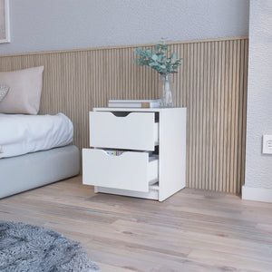 19" White Wood Two Drawer Nightstand with Integrated Tech