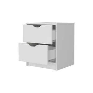 19" White Wood Two Drawer Nightstand with Integrated Tech