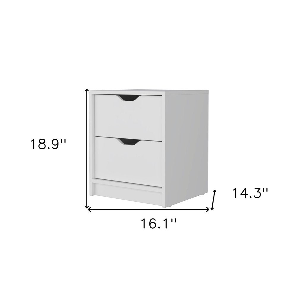 19" White Wood Two Drawer Nightstand with Integrated Tech