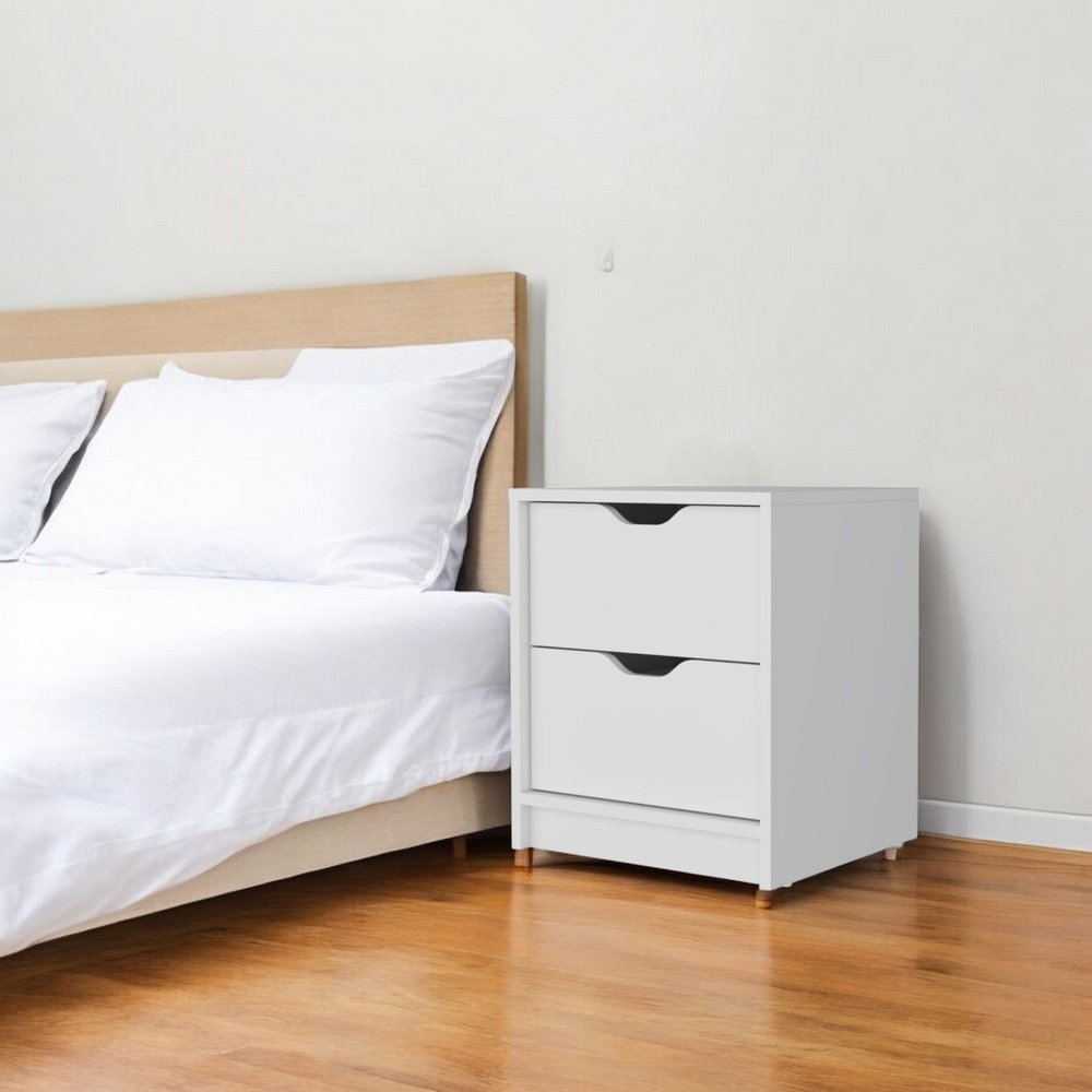 19" White Wood Two Drawer Nightstand with Integrated Tech