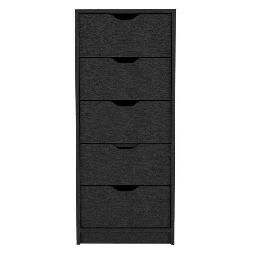 18" Black Charcoal Manufactured Wood Five Drawer Tall and Narrow Dresser