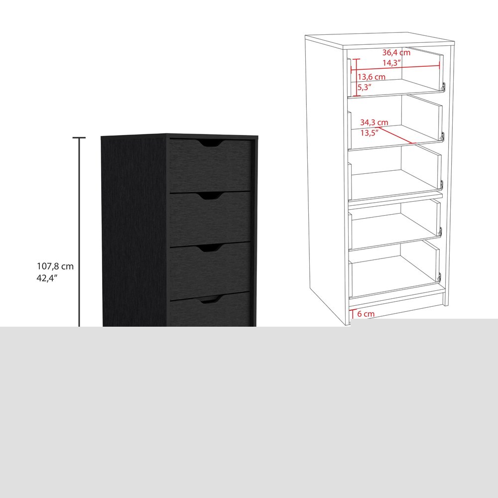 18" Black Charcoal Manufactured Wood Five Drawer Tall and Narrow Dresser