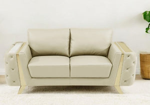 72" Beige And Gold Genuine Leather Loveseat