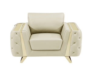 50" Beige And Gold Genuine Leather Tufted Club Chair