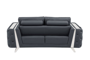 72" Dark Gray And Silver Genuine Leather Loveseat
