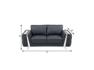72" Dark Gray And Silver Genuine Leather Loveseat