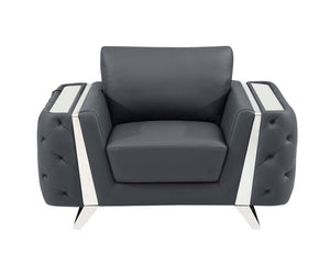 50" Dark Gray And Silver Faux Leather Tufted Club Chair