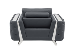 50" Dark Gray And Silver Faux Leather Tufted Club Chair