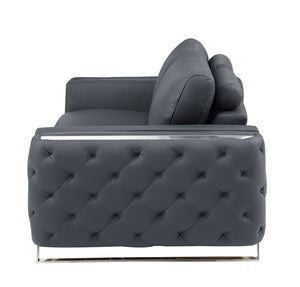 50" Dark Gray And Silver Faux Leather Tufted Club Chair