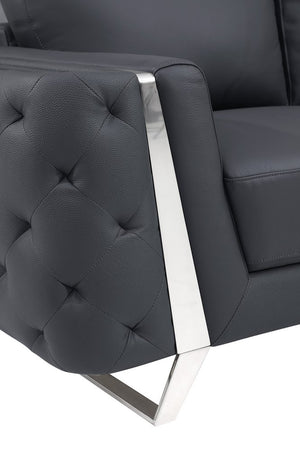 50" Dark Gray And Silver Faux Leather Tufted Club Chair