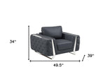 50" Dark Gray And Silver Faux Leather Tufted Club Chair
