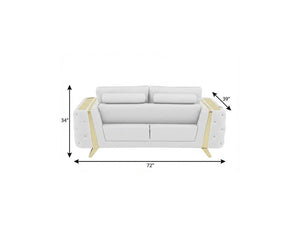 72" White And Gold Genuine Leather Loveseat
