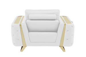 50" White And Gold Genuine Leather Club Chair