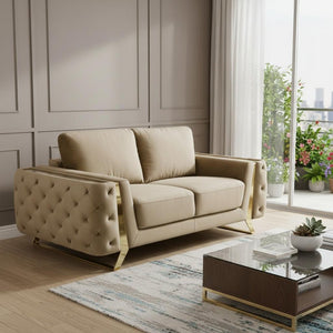 72" Beige And Gold Velvet Loveseat