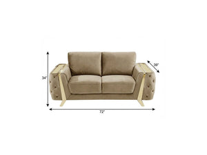 72" Beige And Gold Velvet Loveseat
