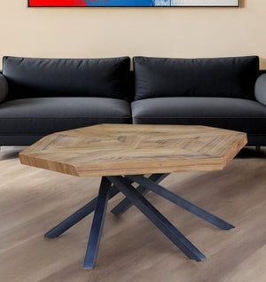 42" Brown And Black Wood And Iron Free Form Coffee Table