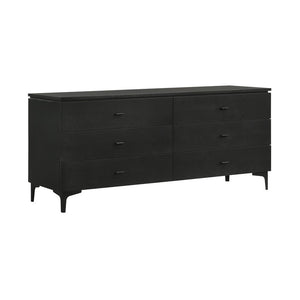 63" Black Wood Six Drawer Double Dresser