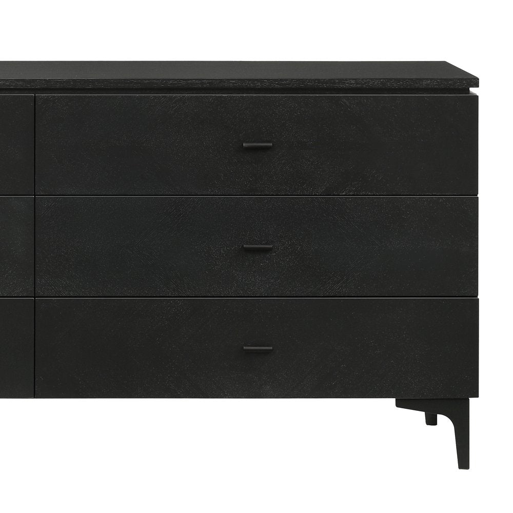63" Black Wood Six Drawer Double Dresser
