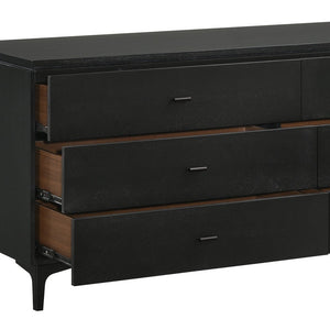 63" Black Wood Six Drawer Double Dresser