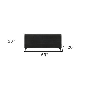 63" Black Wood Six Drawer Double Dresser