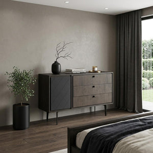 38" Gray Solid Wood Three Drawer Combo Dresser