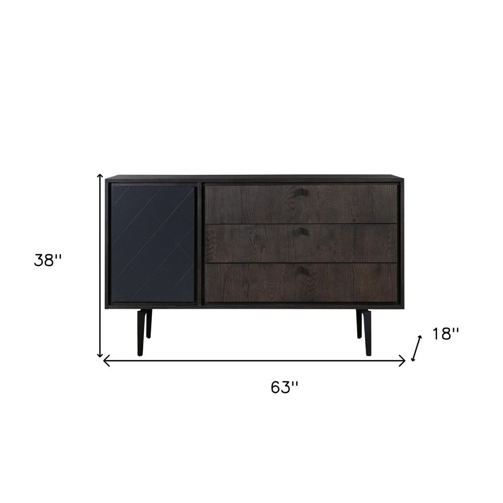 38" Gray Solid Wood Three Drawer Combo Dresser