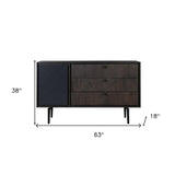 63" Gray Solid Wood Three Drawer Dresser
