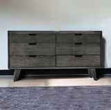 61" Gray Solid Wood Six Drawer Double Dresser
