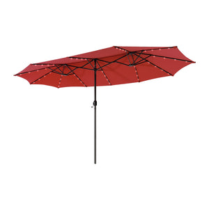 15 Feet Twin Patio Umbrella with 48 Solar LED Lights-Beige