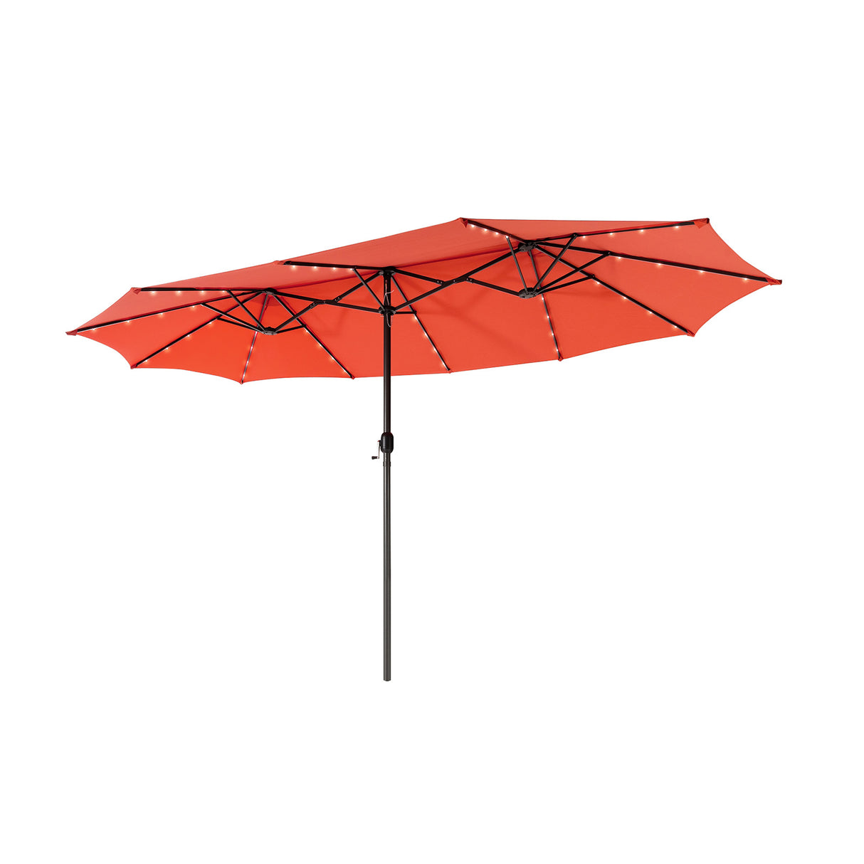 15 Feet Twin Patio Umbrella with 48 Solar LED Lights-Beige