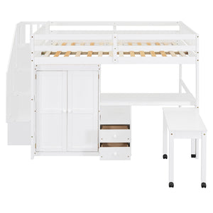 Loft Bed With Stairs, Bookshelf, Drawers, Desk & Wardrobe, Space Saving Multifunctional Furniture by Couch.com
