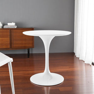 32" White Rounded Fiberglass And Metal Pedestal Base Dining Table