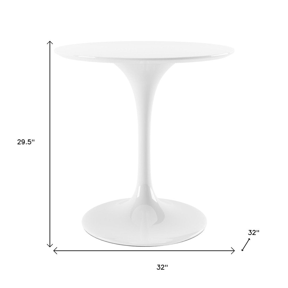 32" White Rounded Fiberglass And Metal Pedestal Base Dining Table