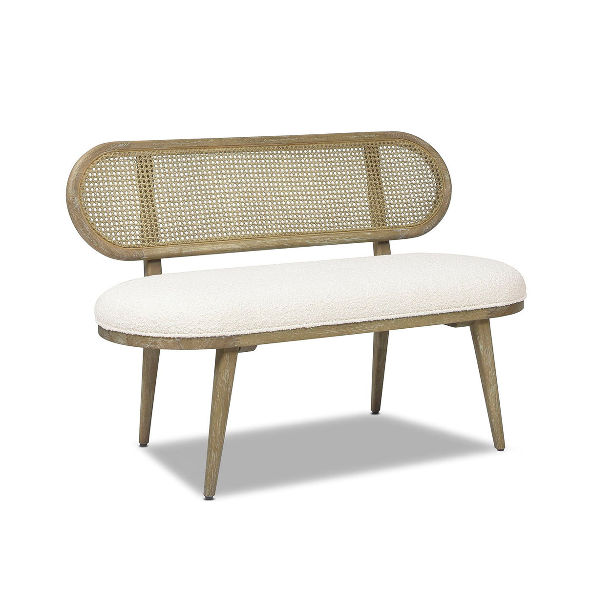 Havana - Cane Upholstered Bench Settee - Ivory White by Couch.com