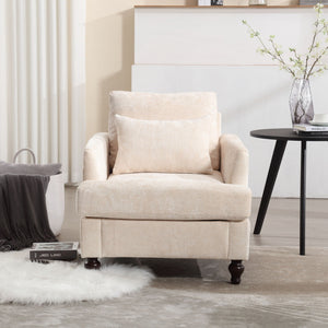 Modern Mid Century Wood Frame Armchair With Tufted Design