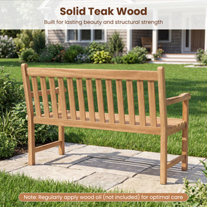51/62inch Teak Outdoor Porch Bench 3-Seat Solid Wood Garden Patio Bench with Armrests-51 inch