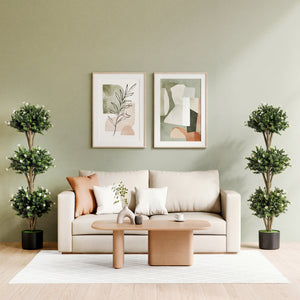51" Artificial Triple Ball Boxwood Topiary Tree with 59 Blossoms Set of 2-White
