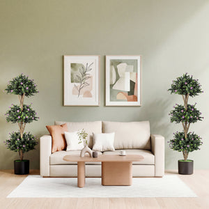51" Artificial Triple Ball Boxwood Topiary Tree with 59 Blossoms Set of 2-Purple