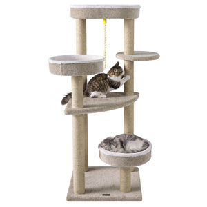 51"Carpeted Cat Tree with Comfy Plush Perches for Indoor Cats-Beige
