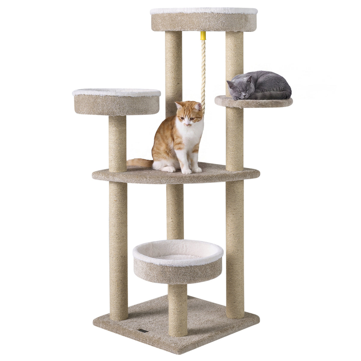 51"Carpeted Cat Tree with Comfy Plush Perches for Indoor Cats-Beige
