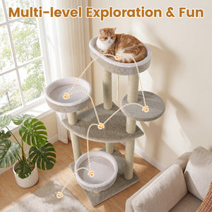 51"Carpeted Cat Tree with Comfy Plush Perches for Indoor Cats-Beige