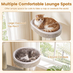51"Carpeted Cat Tree with Comfy Plush Perches for Indoor Cats-Beige