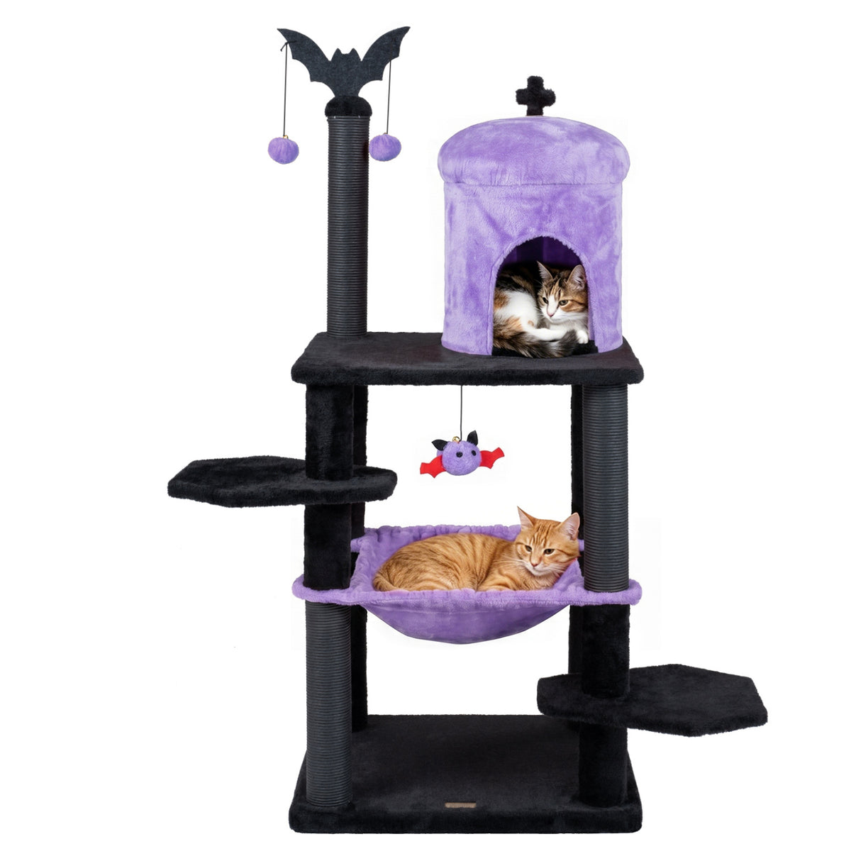51â€ Gothic Multi-level Cat Tree with Spider Hanging Toy for Black Halloween-Purple
