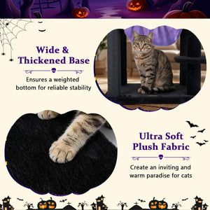 51â€ Gothic Multi-level Cat Tree with Spider Hanging Toy for Black Halloween-Purple